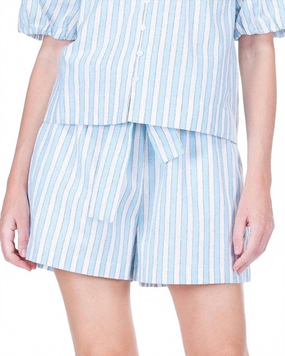 NEW JOY JOY belted elastic waist short in blue stripe
